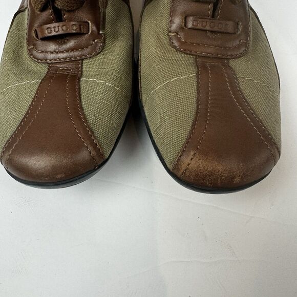 Gucci Olive Green Canvas and Leather Sneakers Size 5.5B EU35.5 Casual Sport VTG - Picture 16 of 16